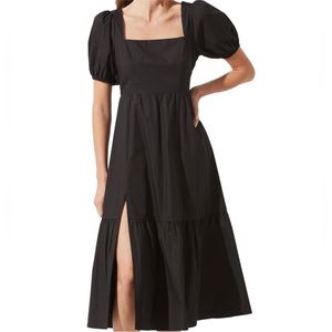 ASTR the Label womans black Poplin Puff Sleeve Tiered Midi Dress size large